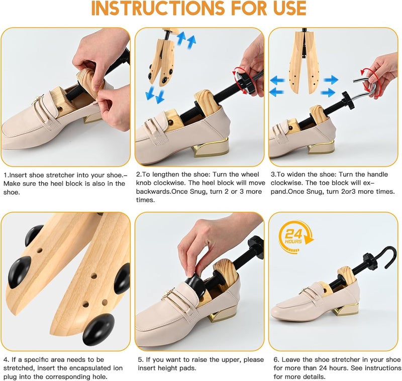 eachway Wooden Shoe Stretcher Men and Women for Wide Feet, Pair Premium of 4-way Shoe Tree Widener Stretch Length & Width - Image 5